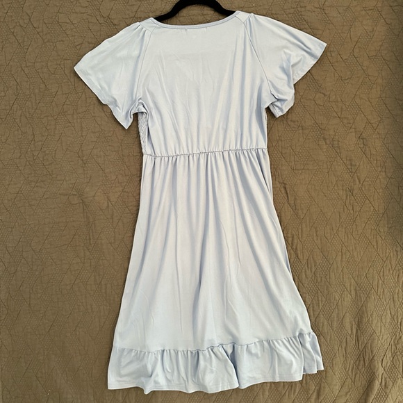Maternity Smocked Short Sleeve Summer Dress V Neck Boho Ruffle Casual Swing Midi - Picture 8 of 11